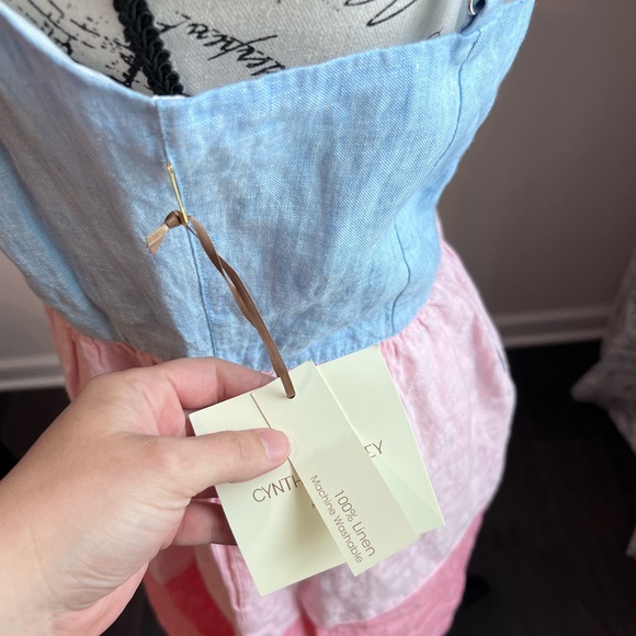 Cynthia Rowley 100% Linen Pink, Blue and Coral Color Block Sundress Size 8 - Picture 10 of 12